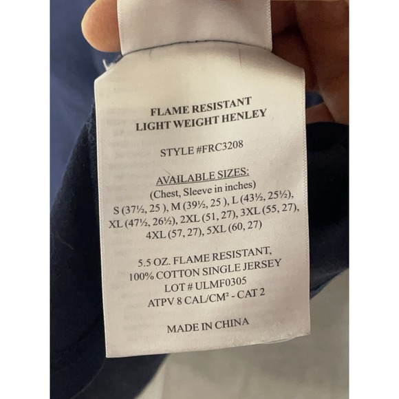 Konreco Shirt Men L Navy Flame Resistant FR Henley Long Sleeve Workwear Cat2 Tee - Picture 8 of 9